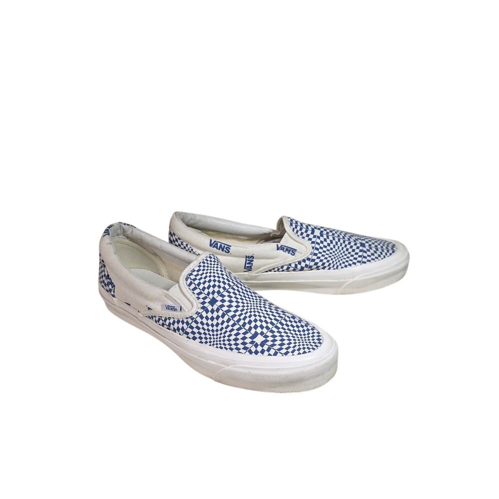 Vans OG Classic Slip On LX Blue White Optical Checkerboard Sneakers Mens Size 10